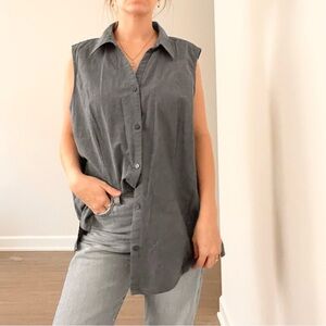 Basic Editions Blue Sleeveless Button-Down Cotton Shirt